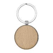 Porte-clés rond en bois de hêtre avec habillage métallique