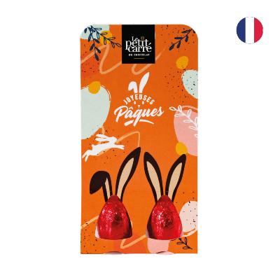 Pochette avec deux œufs en chocolat