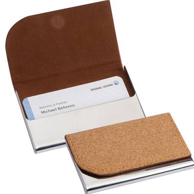 Etui porte-cartes de visite en métal et liège